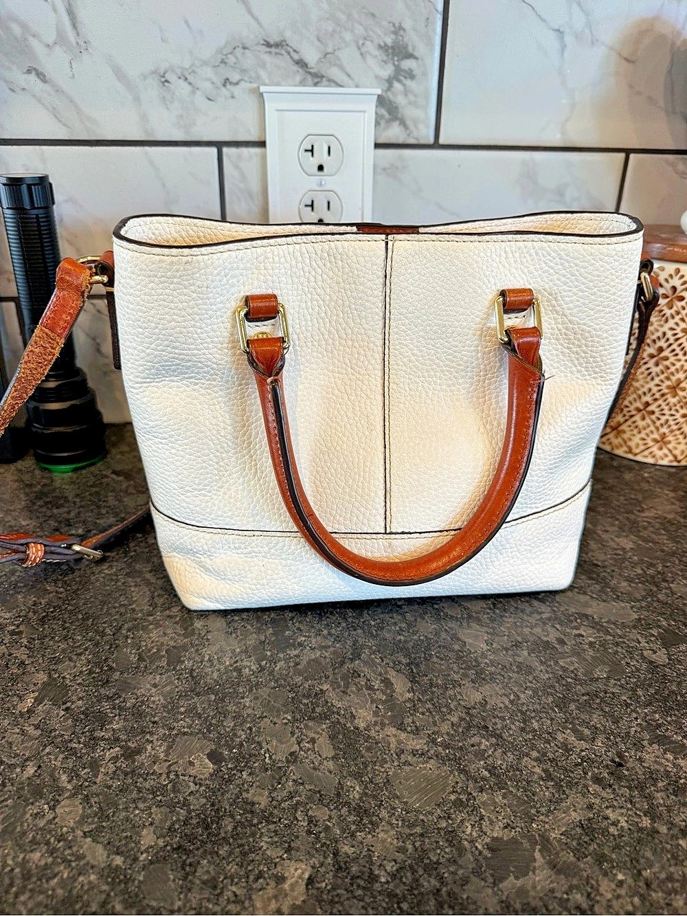 Dooney & Bourke Pebble Grain Small Tote in White & Brown w/ Matching Wallet - Picture 4 of 7